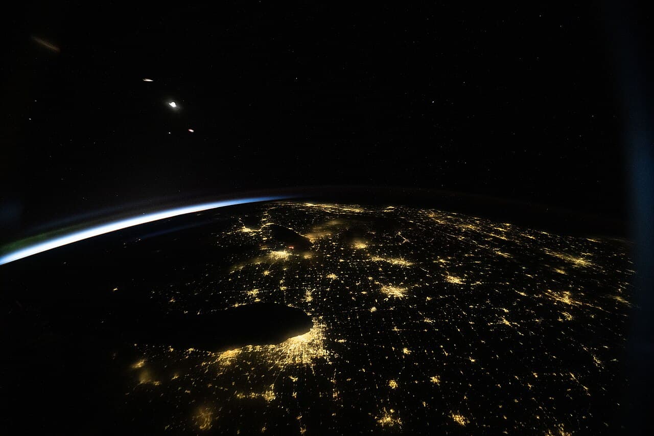 The lights of Chicago and the surrounding Midwest at night, seen from the International Space Station